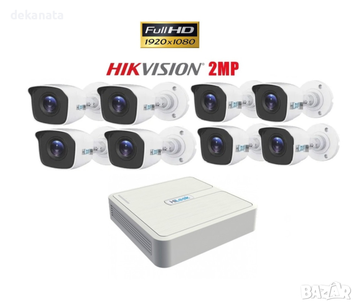 Turbo HD HIKVISION Комплект за Видеонаблюдение 2MP с 8 камери и хибриден DVR, снимка 1