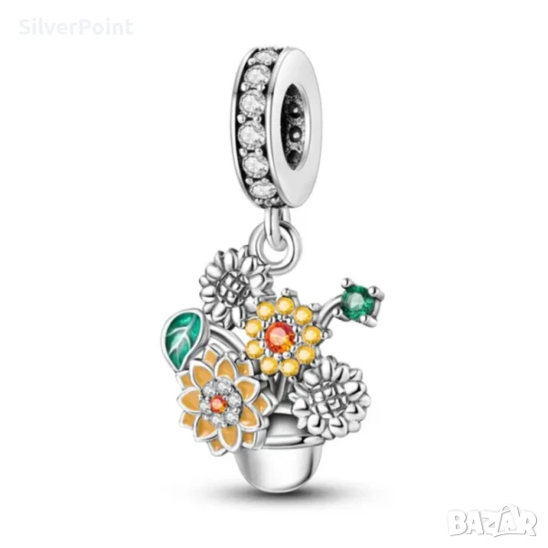 Сребърен талисман за Пандора Слънчогледи, снимка 1