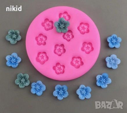 10 мини цветчета цветенца цвете силиконов молд форма фондан декор , снимка 1