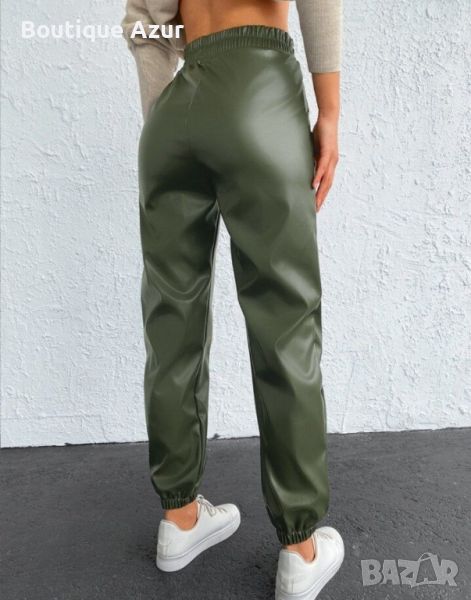 дамски кожен панталон зелен, снимка 1