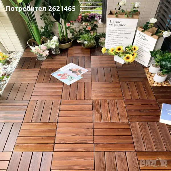 Дървени декинг плочки за двор или тераса, кафяви WPC плочи, 30х30 см, снимка 1