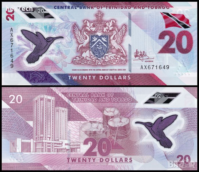 ❤️ ⭐ Тринидад и Тобаго 2020 20 долара полимер UNC нова ⭐ ❤️, снимка 1