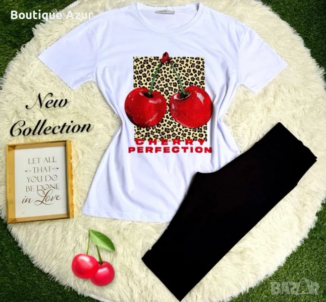 дамски комплекти тениска и къс клин с череши , снимка 1