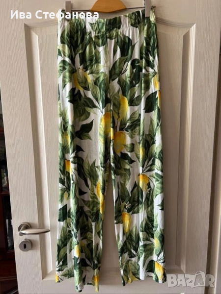 нов ежедневен елегантен еластичен панталон висока талия свеж лимонен принт лимони 100% вискоза , снимка 1