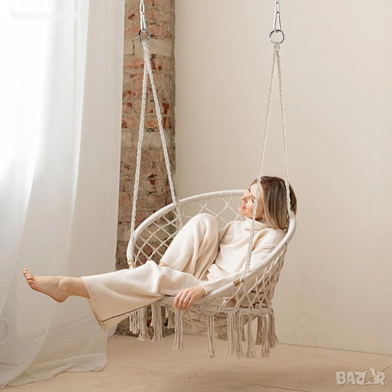 ПРОМОЦИЯ Плетен стол тип макраме / люлка с таванен монтаж HAMMOCK CHAIR XF1407001X, снимка 1