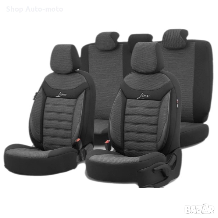 К-т Луксозна Тапицерия Automat-OTOM, Текстил с еко кожа, LINE Design, Черна с черен шев, снимка 1