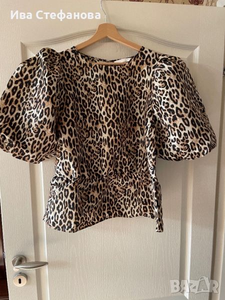 Разкошен елегантен официален тигров леопардов топ блуза буфан ръкав , снимка 1