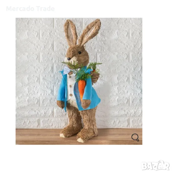 Великденско зайче Mercado Trade, Със синьо яке, Морков и кошница, 80 см, снимка 1