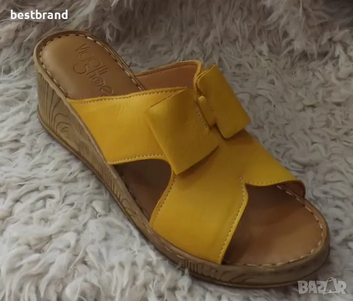 Дамски чехли от естествена кожа, на лека платформа, код 653/70, снимка 1