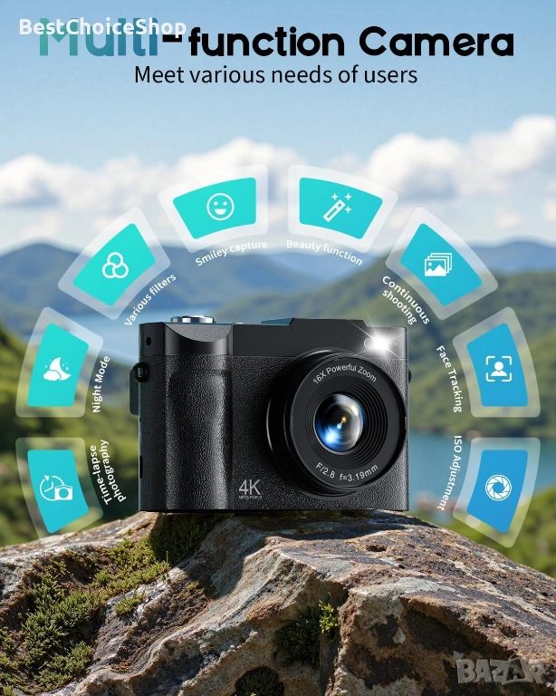 4K цифров фотоапарат, 50MP камера за влогове за YouTube, снимка 1