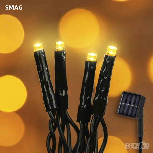 60 вътрешни-външни слънчеви LED лампи със сензор за светлина 10,3 м - топло бяло S_1204161, снимка 1