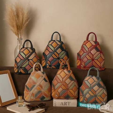 Стилна дамска раница с цветна мозайка