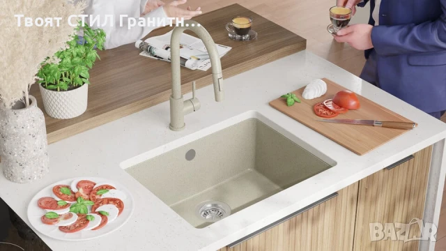 Беж кухненска мивка за вграждане под плот Венеция 60 560x440 мм, снимка 2 - Мивки - 50846740