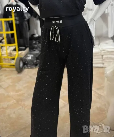 Памучен дамски панталон с камъни , снимка 2 - Спортни екипи - 49691693