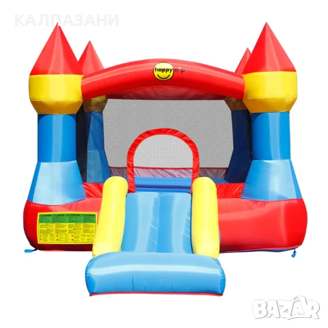 HAPPY HOP Батут замък с пързалка и помпа 365x265x215 9017, снимка 2 - Надуваеми играчки - 50446817