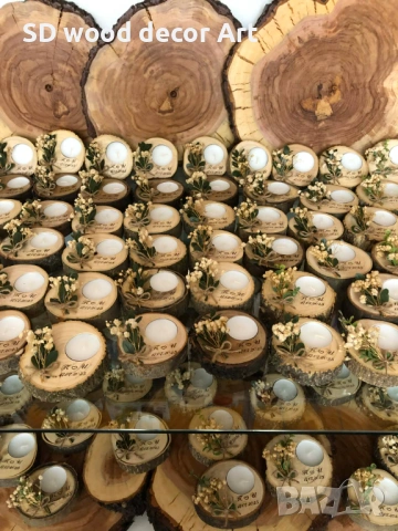 Подарък за гости – Дървен свещник, снимка 2 - Други - 53873467