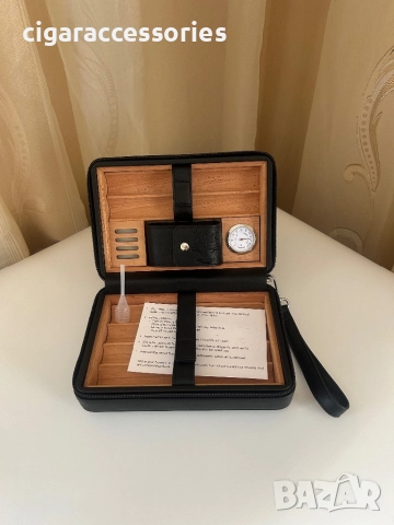 Преносим хумидор от естествена кожа и кедър за 6 пури, снимка 3 - Табакери - 52935096
