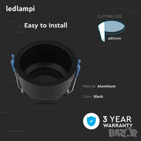 Луна За Вграждане Черна Кръгла, снимка 3 - Лед осветление - 50111903