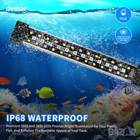 Подводна аквариумна лампа Podazz, 3 реда мъниста, 6W с таймер, пълен спектър +7 цвята, снимка 2 - Оборудване за аквариуми - 53719739