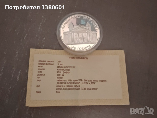 Сребърни Монети 100 години Народен театър Иван Вазов и ПИЕФОРТ 2004 г., снимка 8 - Нумизматика и бонистика - 53207801