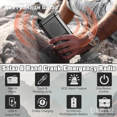 Ново Преносимо аварийно радио AM/FM 10000mAh батерия LED лампа SOS, снимка 6 - Друга електроника - 53739414