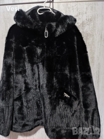 Пухено палто с качулка еко косъм ново, снимка 5 - Якета - 52267357