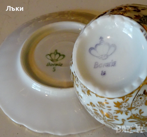 Чаша с чиния,баварски костен порцелан,злато,барок. , снимка 7 - Антикварни и старинни предмети - 52267410