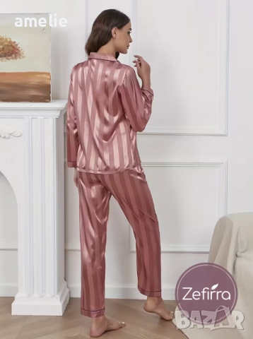 Дамски сатенени пижами в различни разцветки Amelie Zefirra, с дълъг ръкав. , снимка 12 - Пижами - 52681414