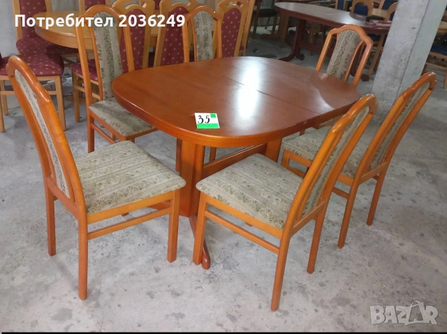 Комплект масивна разтегателна маса с 6 стола- Автомат, снимка 3 - Маси - 53526586