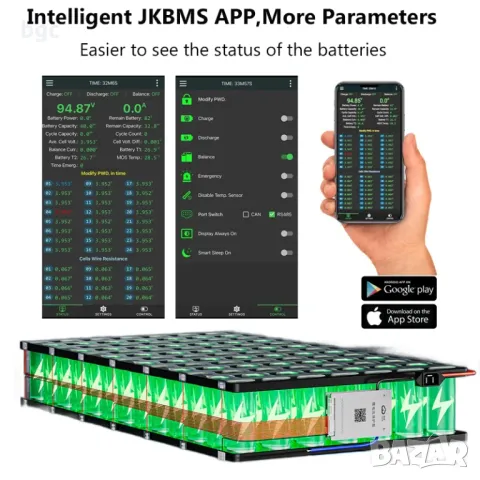 JIKONG BMS B2A24S20P Smart Active Balance 2A Current for 8S~20S  24S Li-ion LiFePo4 Battery 150A 200, снимка 9 - Друга електроника - 48906125