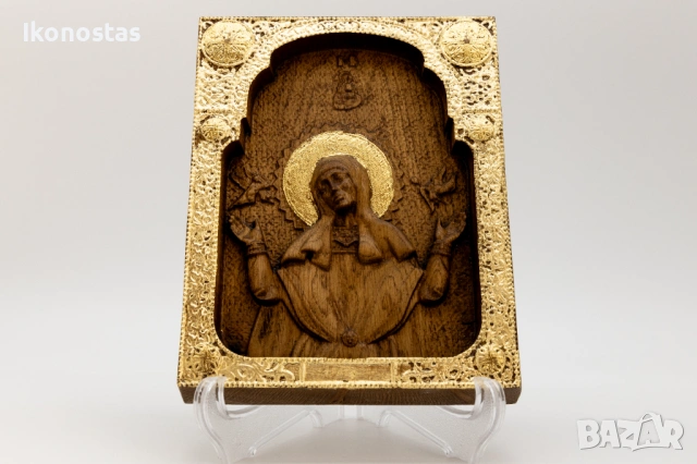 Релефна икона на Пресветата Майка Богородица, дъб, снимка 4 - Икони - 53223499