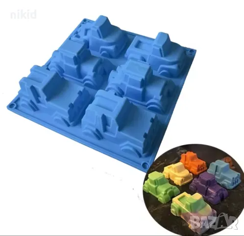 6 дълбоки влак камион кола автомобил силиконов молд калъп за гипс сапун свещ