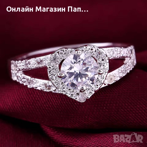 Дамски Пръстен Сърце от 925 Посребрена Изработка с Кристал, снимка 4 - Пръстени - 52305662