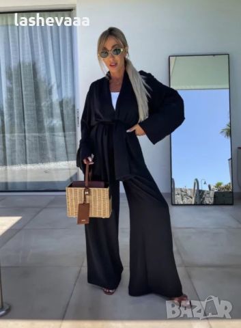 Дамски комплект кимоно и панталон в черно, снимка 3 - Костюми - 46753883