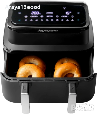 Фритюрник с горещ въздух Hanseatic HAF212600D 39156050 2in1 (XXL 9L, с функция за сушене), снимка 8 - Фритюрници - 53875947