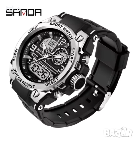SANDA 6024 Спортен дигитален мъжки часовник LED двоен дисплей Водоустойчив военен удароустойчив