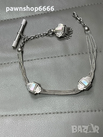 Сребърна верижка за джобен часовник със седефени елементи, снимка 9 - Мъжки - 51454790