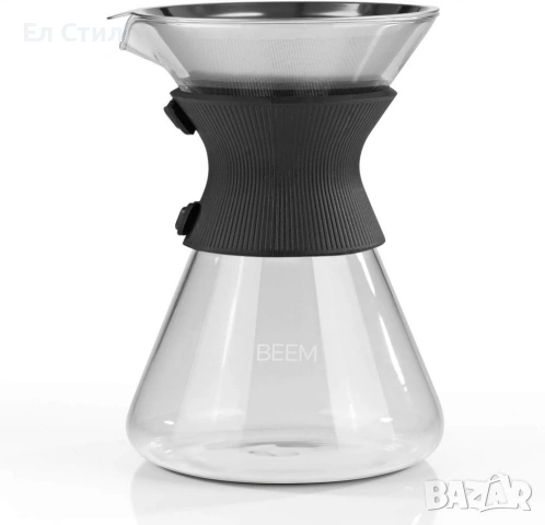1бр/ Стъклена кана с метален филтър BEEM Classic Selection Pour Over (до 6 чаши), снимка 2 - Други - 53588671