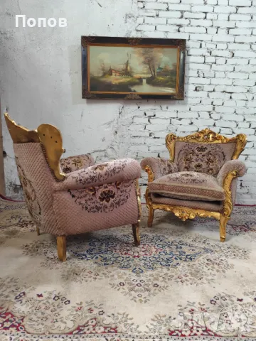 Двойка барокови кресла, снимка 4 - Дивани и мека мебел - 50415552
