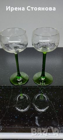2 кристални чаши за вино с гравюра лозов лист и леко оребрение. 170 мл, снимка 4 - Чаши - 46459919