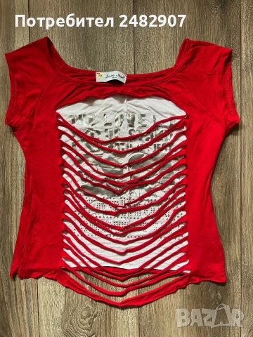 Ефектна дамска блуза с къс ръкав, снимка 2 - Тениски - 53593927