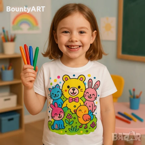 Детски Арт комплект за оцветяване. Тениска+ маркери