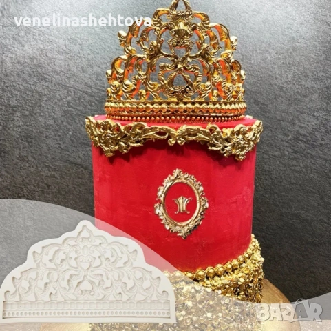 3 броя огромна барокова корона рамка орнаменти силиконов молд фондан декорация торта , снимка 3 - Форми - 54130059