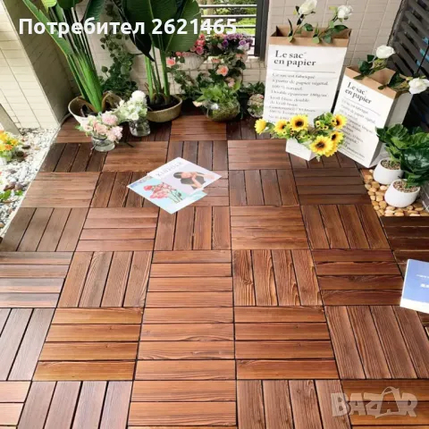 Дървени декинг плочки за двор или тераса, кафяви WPC плочи, 30х30 см