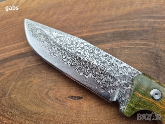 Уникален ловен нож дамаска стомана,фултанг с кожена кания LN422, снимка 6 - Ножове - 52212970