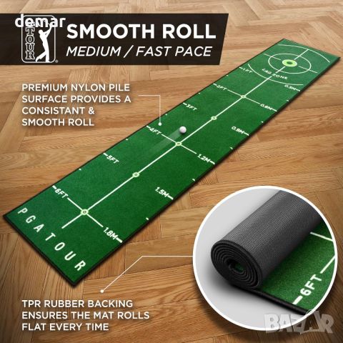 PGA Tour 8ft Deluxe Golf Putting Mat за голф, с насоки за обучение, снимка 3 - Голф - 46782249