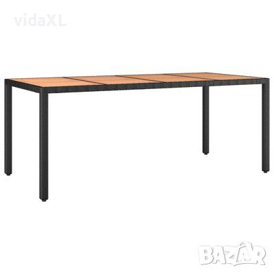 vidaXL Градинска маса с дървен плот, черна, полиратан и акация масив