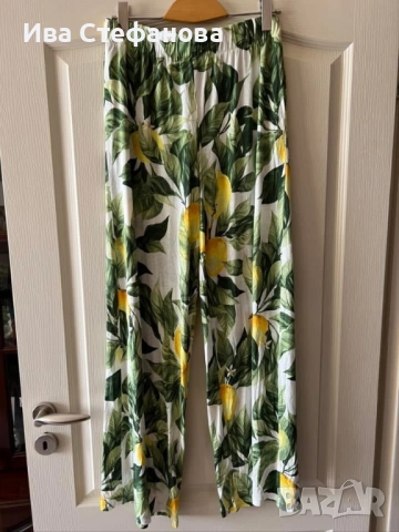 нов ежедневен елегантен еластичен панталон висока талия свеж лимонен принт лимони 100% вискоза 