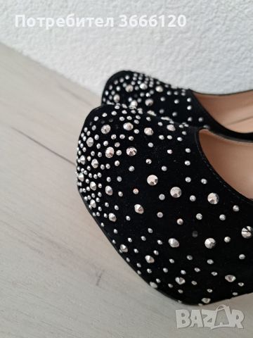 Дамски черни обувки с камъни, снимка 2 - Дамски обувки на ток - 45666074