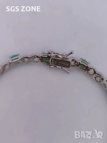Ръчно изработена сребърна гривна със зелен опал и символ за безкрайност, снимка 4 - Гривни - 52604705